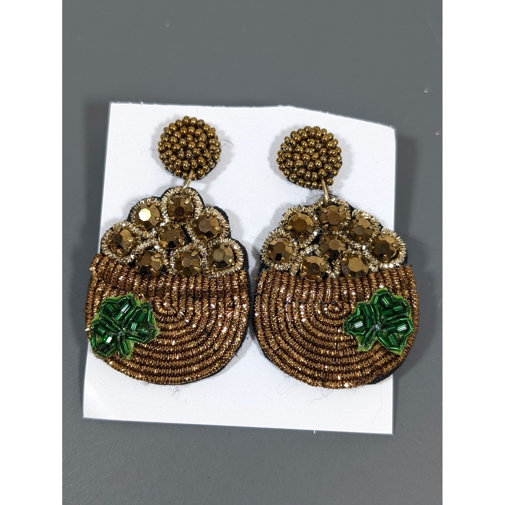 St Patrick's Day Pot of Gold Beaded Statement Earrings Shamrock Dangle NWT